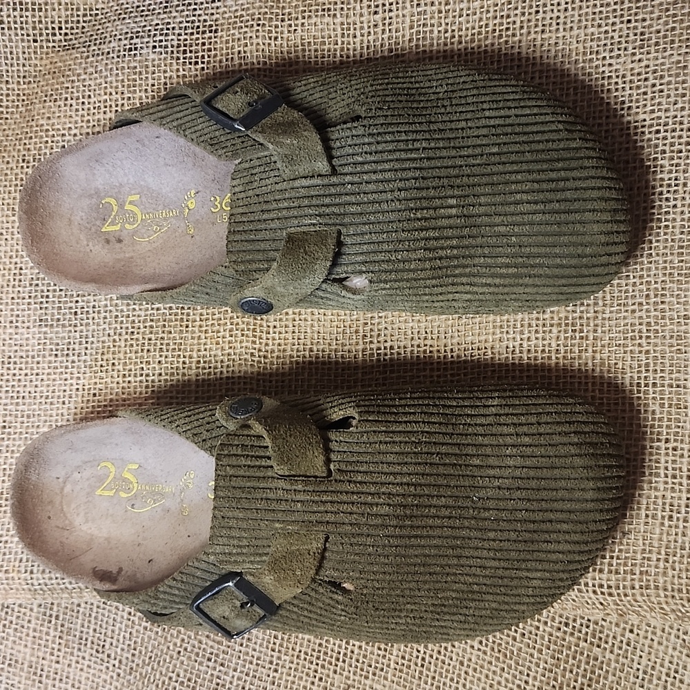 Rare 25th Anniversary Birkenstock Olive Corduroy Clogs EUC Released In 2002